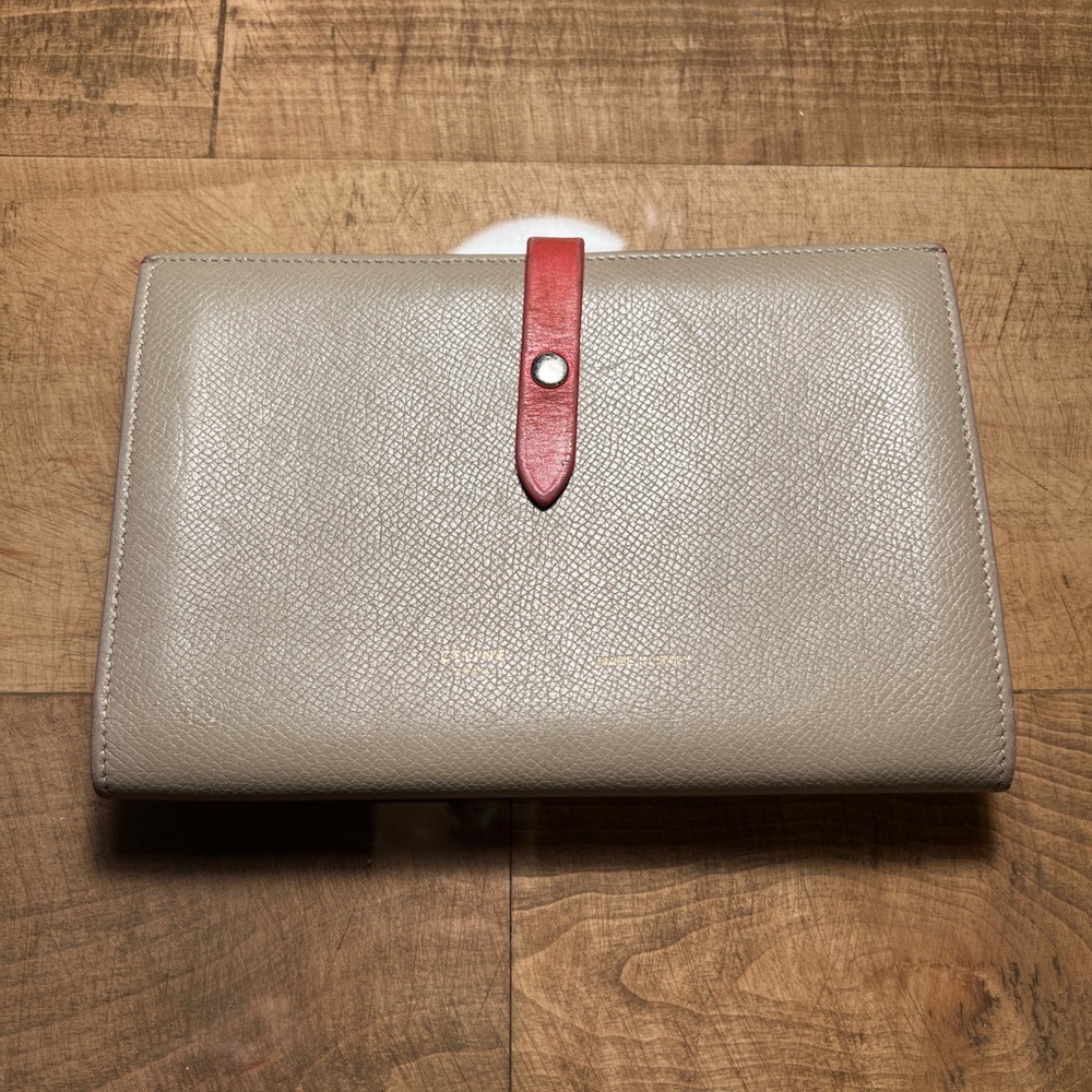 Celine Beige and Red Leather Wallet